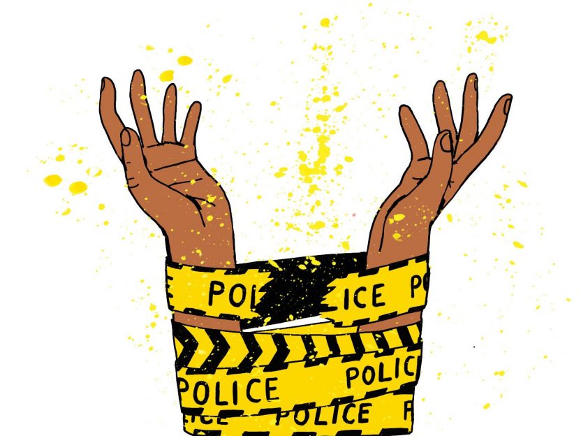 Illustration of Black hands breaking out of police tape